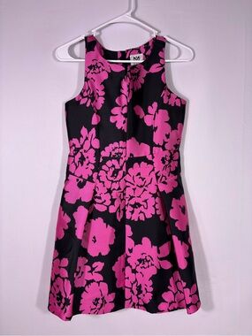 Milly Minis Pink Black Floral Fit & Flare Party Dress USA Girls 14
